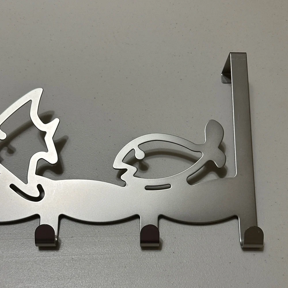 Contemporary Silver Over the Door Wall Hook Rack with Fish Design